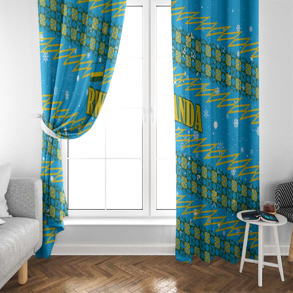 Rwanda Christmas Window Curtain with Blue-Yellow Pattern, Festive Geometric Motifs, and Bold Typography - Wonder Print Shop