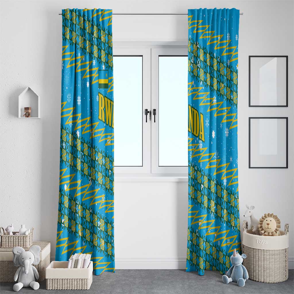 Rwanda Christmas Window Curtain with Blue-Yellow Pattern, Festive Geometric Motifs, and Bold Typography - Wonder Print Shop