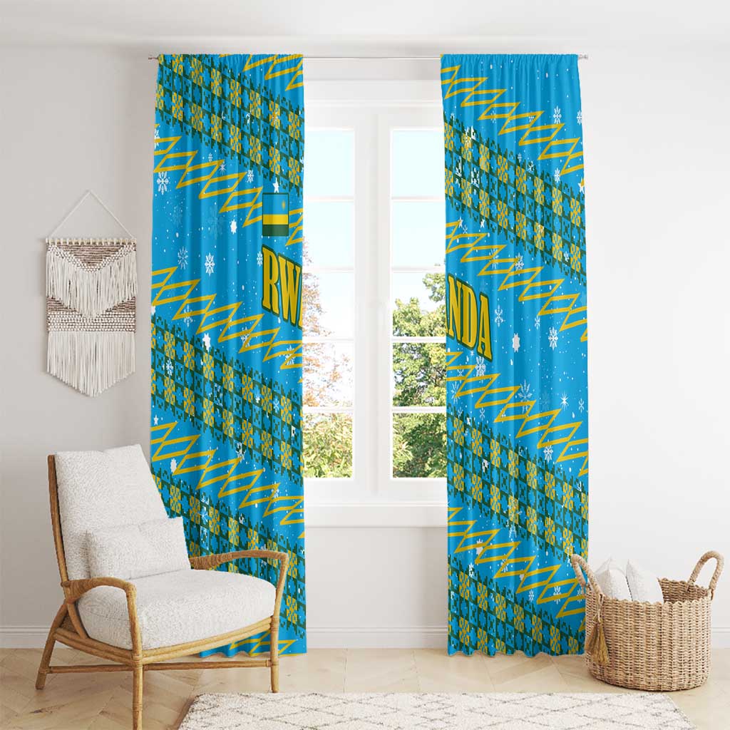 Rwanda Christmas Window Curtain with Blue-Yellow Pattern, Festive Geometric Motifs, and Bold Typography - Wonder Print Shop