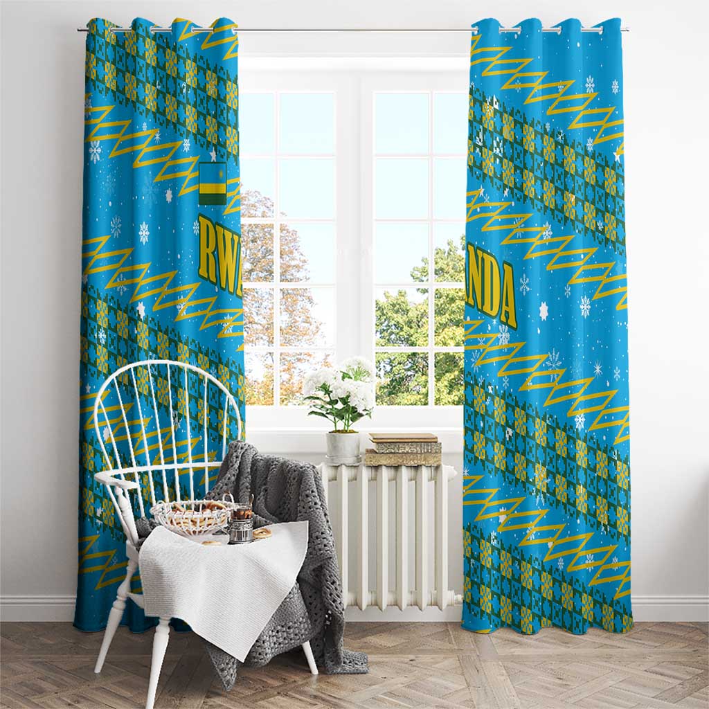 Rwanda Christmas Window Curtain with Blue-Yellow Pattern, Festive Geometric Motifs, and Bold Typography - Wonder Print Shop