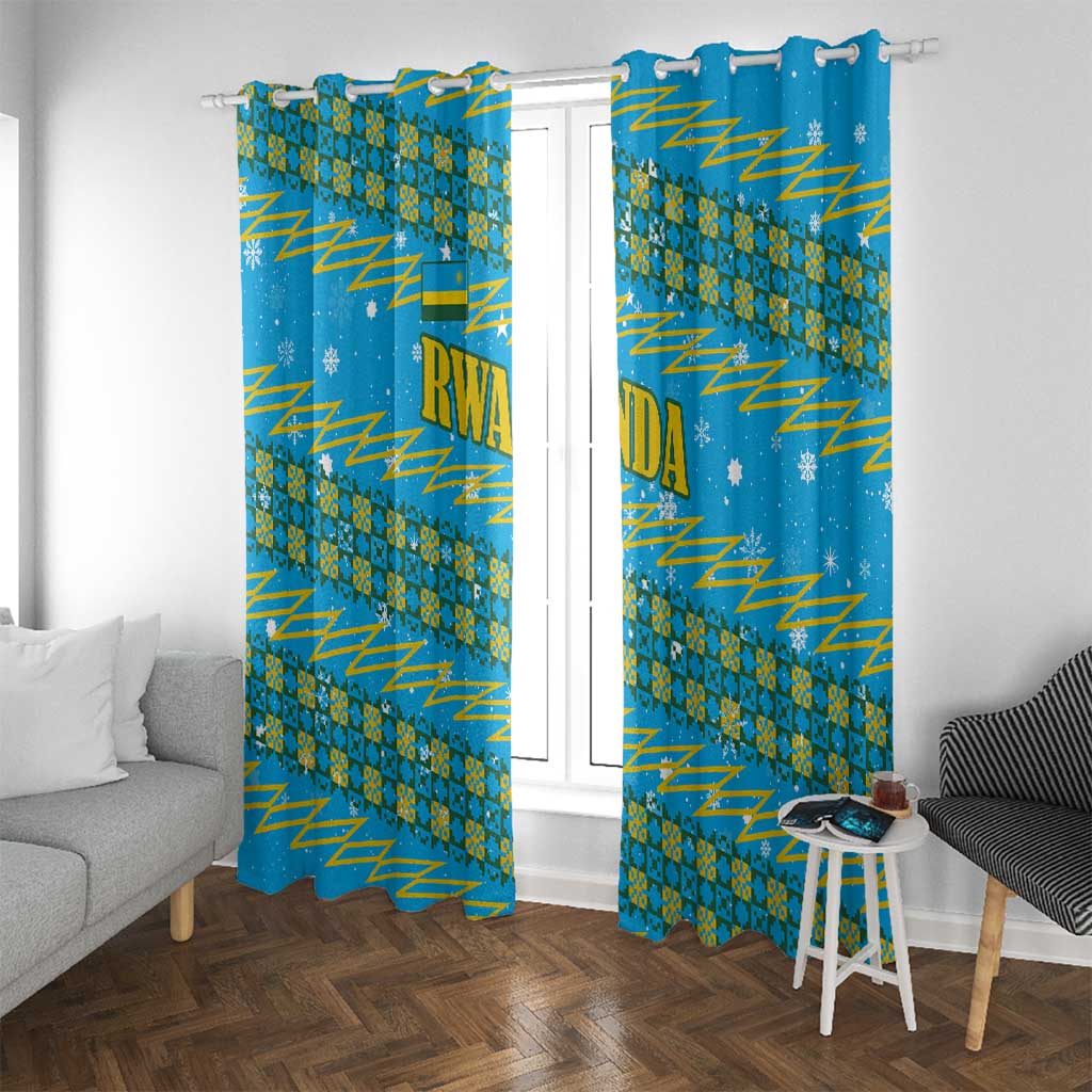 Rwanda Christmas Window Curtain with Blue-Yellow Pattern, Festive Geometric Motifs, and Bold Typography - Wonder Print Shop