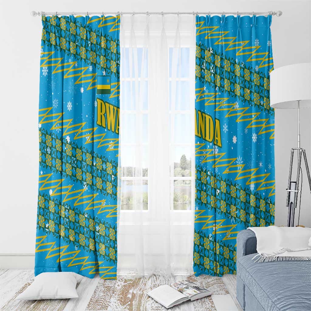 Rwanda Christmas Window Curtain with Blue-Yellow Pattern, Festive Geometric Motifs, and Bold Typography - Wonder Print Shop
