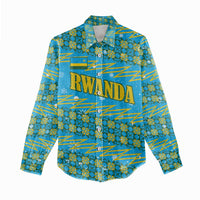 Rwanda Christmas Women Casual Shirt with Blue-Yellow Pattern, Festive Geometric Motifs, and Bold Typography - Wonder Print Shop