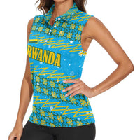 Rwanda Christmas Women Sleeveless Polo Shirt with Blue-Yellow Pattern, Festive Geometric Motifs, and Bold Typography - Wonder Print Shop