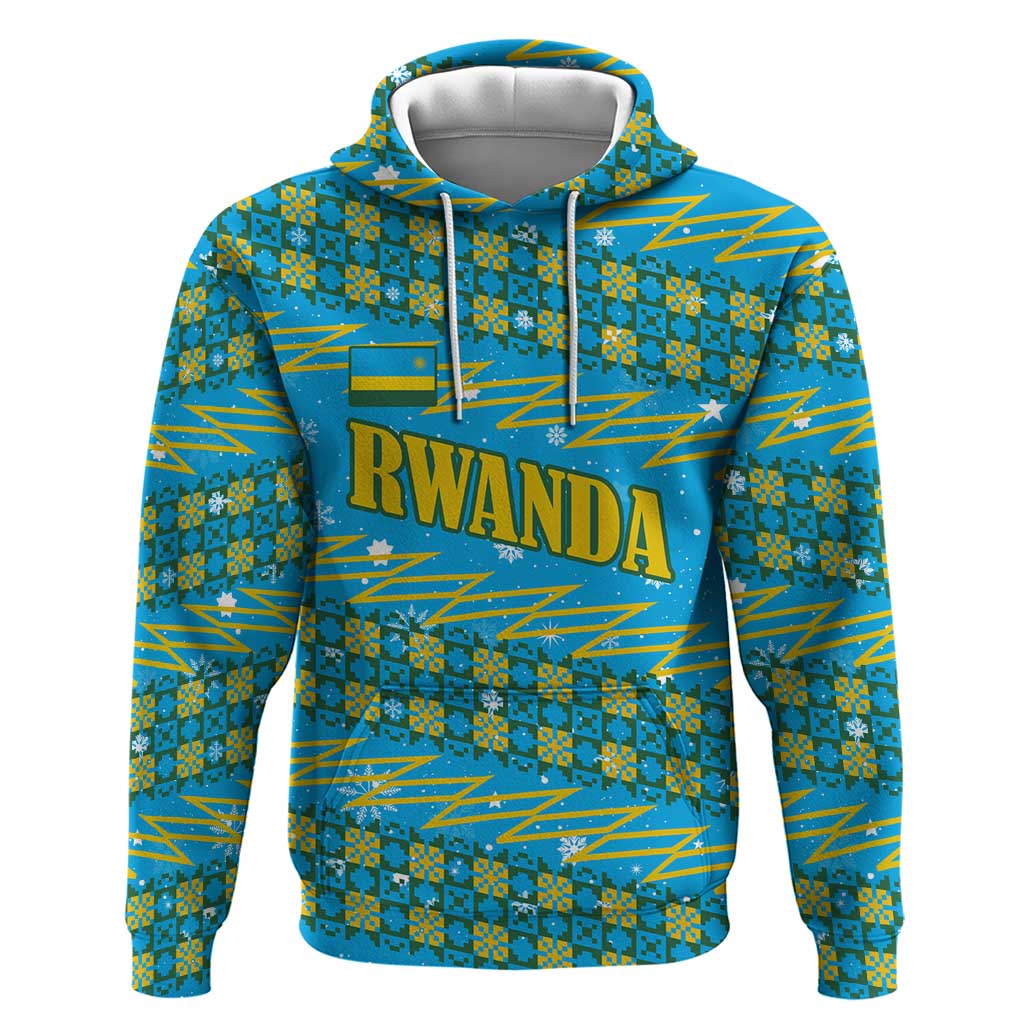 Rwanda Christmas Zip Hoodie with Blue-Yellow Pattern, Festive Geometric Motifs, and Bold Typography - Wonder Print Shop