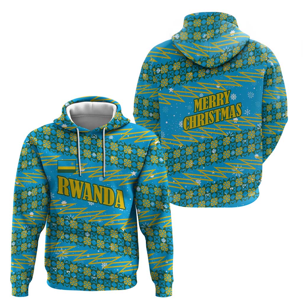 Rwanda Christmas Zip Hoodie with Blue-Yellow Pattern, Festive Geometric Motifs, and Bold Typography - Wonder Print Shop