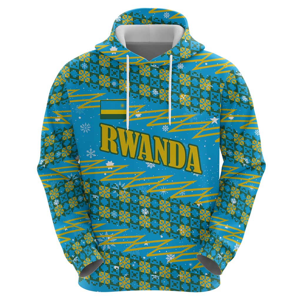 Rwanda Christmas Zip Hoodie with Blue-Yellow Pattern, Festive Geometric Motifs, and Bold Typography - Wonder Print Shop