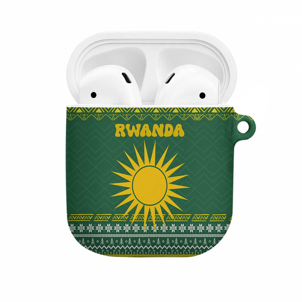 Rwanda Christmas AirPods Case with Green-Yellow Pattern, National Emblem, and Radiant Sun Motif - Wonder Print Shop