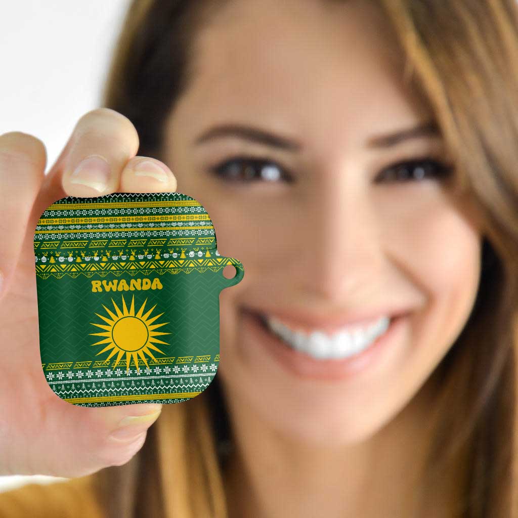 Rwanda Christmas AirPods Case with Green-Yellow Pattern, National Emblem, and Radiant Sun Motif - Wonder Print Shop
