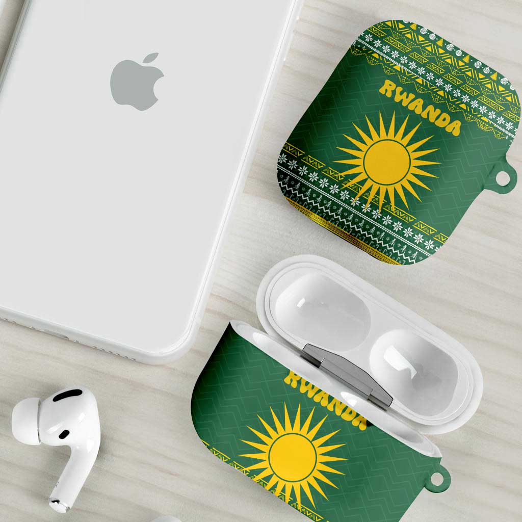 Rwanda Christmas AirPods Case with Green-Yellow Pattern, National Emblem, and Radiant Sun Motif - Wonder Print Shop