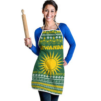 Rwanda Christmas Apron with Green-Yellow Pattern, National Emblem, and Radiant Sun Motif - Wonder Print Shop