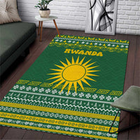 Rwanda Christmas Area Rug with Green-Yellow Pattern, National Emblem, and Radiant Sun Motif - Wonder Print Shop