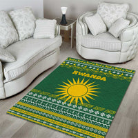 Rwanda Christmas Area Rug with Green-Yellow Pattern, National Emblem, and Radiant Sun Motif - Wonder Print Shop