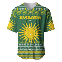 Rwanda Christmas Baseball Jersey with Green-Yellow Pattern, National Emblem, and Radiant Sun Motif - Wonder Print Shop