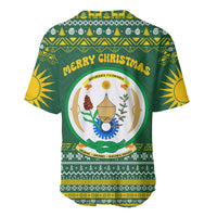 Rwanda Christmas Baseball Jersey with Green-Yellow Pattern, National Emblem, and Radiant Sun Motif - Wonder Print Shop