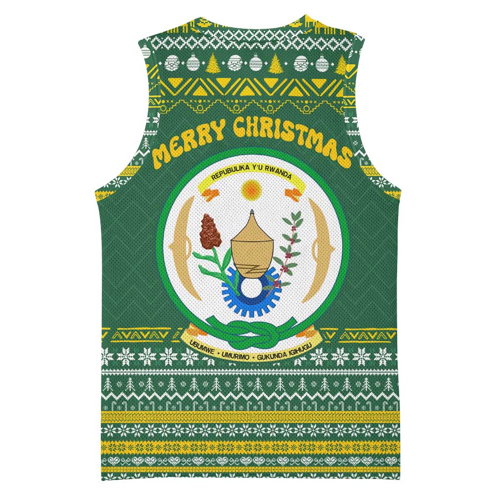 Rwanda Christmas Basketball Jersey with Green-Yellow Pattern, National Emblem, and Radiant Sun Motif - Wonder Print Shop