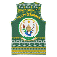 Rwanda Christmas Basketball Jersey with Green-Yellow Pattern, National Emblem, and Radiant Sun Motif - Wonder Print Shop