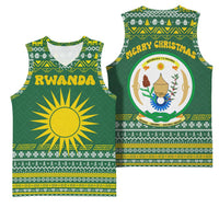 Rwanda Christmas Basketball Jersey with Green-Yellow Pattern, National Emblem, and Radiant Sun Motif - Wonder Print Shop
