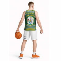 Rwanda Christmas Basketball Jersey with Green-Yellow Pattern, National Emblem, and Radiant Sun Motif - Wonder Print Shop