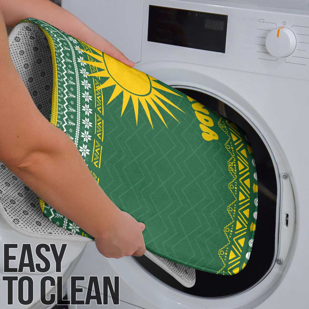 Rwanda Christmas Bathroom Set with Green-Yellow Pattern, National Emblem, and Radiant Sun Motif - Wonder Print Shop