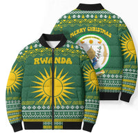 Rwanda Christmas Bomber Puffer Jacket with Green-Yellow Pattern, National Emblem, and Radiant Sun Motif - Wonder Print Shop