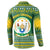 Rwanda Christmas Button Sweatshirt with Green-Yellow Pattern, National Emblem, and Radiant Sun Motif - Wonder Print Shop