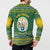 Rwanda Christmas Button Sweatshirt with Green-Yellow Pattern, National Emblem, and Radiant Sun Motif - Wonder Print Shop