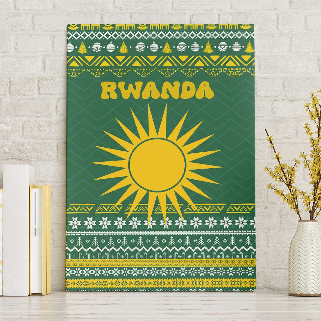 Rwanda Christmas Canvas Wall Art with Green-Yellow Pattern, National Emblem, and Radiant Sun Motif - Wonder Print Shop