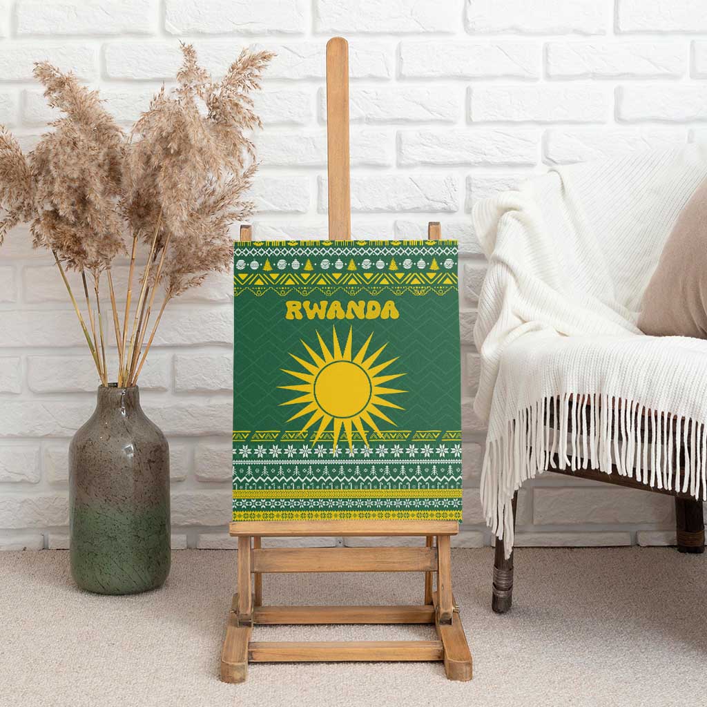 Rwanda Christmas Canvas Wall Art with Green-Yellow Pattern, National Emblem, and Radiant Sun Motif - Wonder Print Shop
