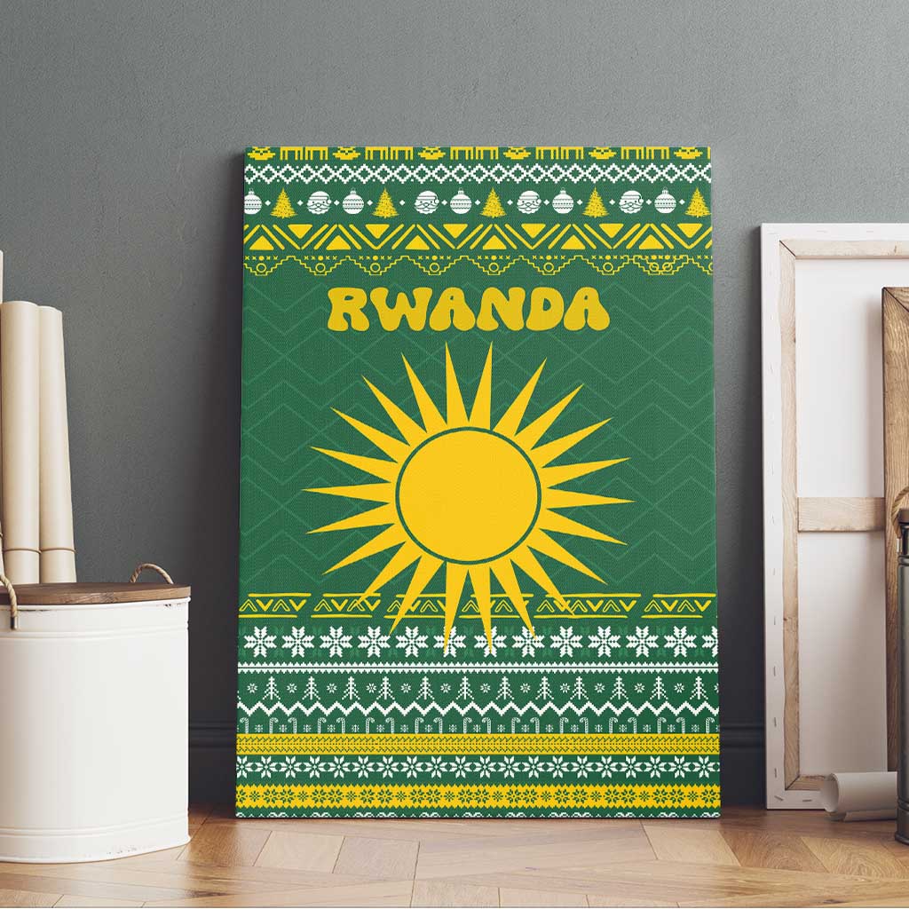 Rwanda Christmas Canvas Wall Art with Green-Yellow Pattern, National Emblem, and Radiant Sun Motif - Wonder Print Shop