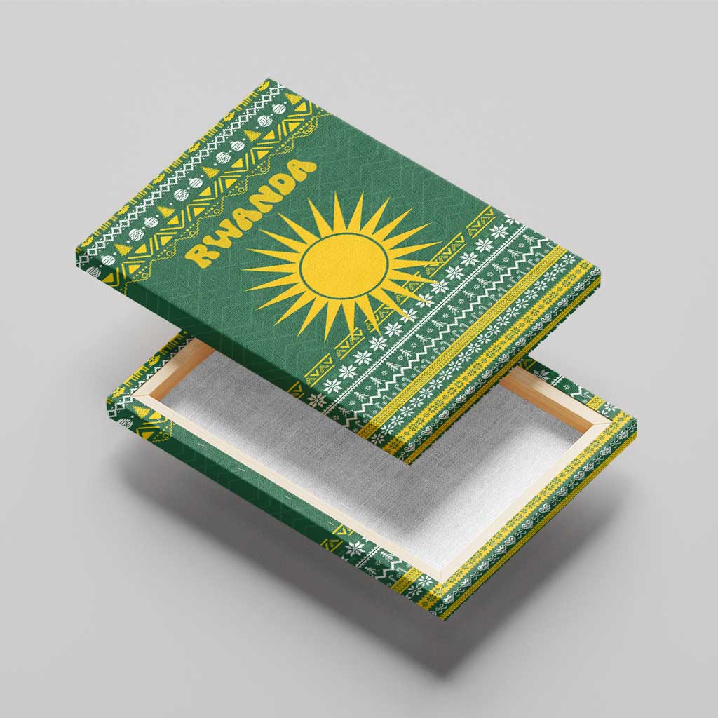 Rwanda Christmas Canvas Wall Art with Green-Yellow Pattern, National Emblem, and Radiant Sun Motif - Wonder Print Shop