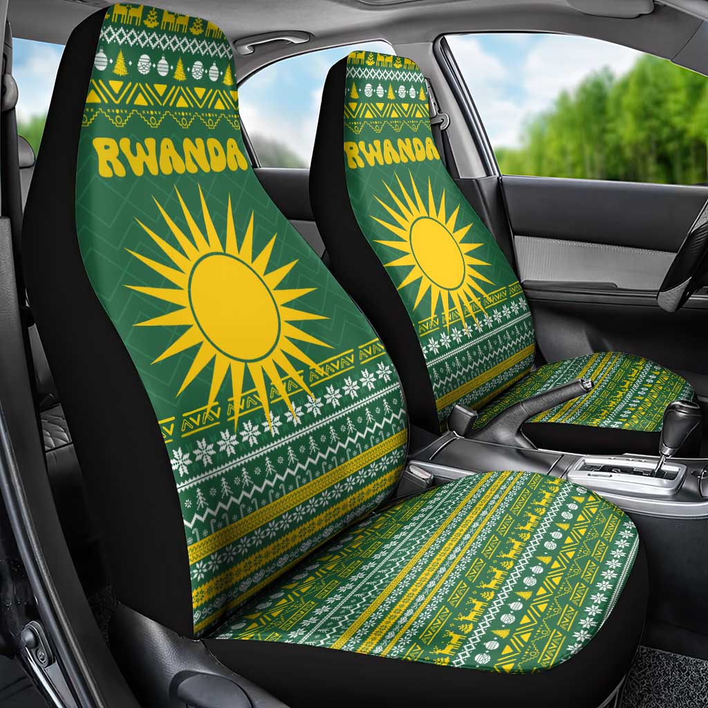 Rwanda Christmas Car Seat Cover with Green-Yellow Pattern, National Emblem, and Radiant Sun Motif - Wonder Print Shop
