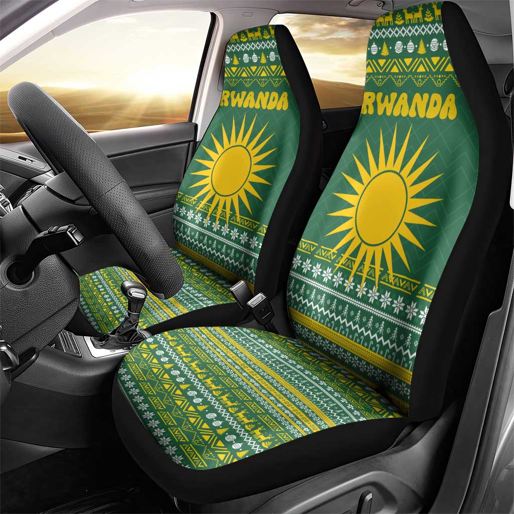 Rwanda Christmas Car Seat Cover with Green-Yellow Pattern, National Emblem, and Radiant Sun Motif - Wonder Print Shop