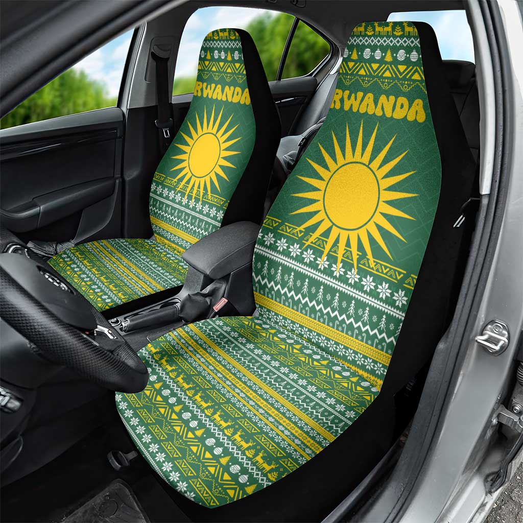Rwanda Christmas Car Seat Cover with Green-Yellow Pattern, National Emblem, and Radiant Sun Motif - Wonder Print Shop