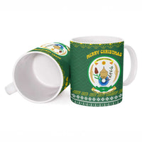 Rwanda Christmas Ceramic Mug with Green-Yellow Pattern, National Emblem, and Radiant Sun Motif - Wonder Print Shop