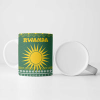 Rwanda Christmas Ceramic Mug with Green-Yellow Pattern, National Emblem, and Radiant Sun Motif - Wonder Print Shop