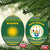 Rwanda Christmas Ceramic Ornament with Green-Yellow Pattern, National Emblem, and Radiant Sun Motif - Wonder Print Shop