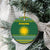 Rwanda Christmas Ceramic Ornament with Green-Yellow Pattern, National Emblem, and Radiant Sun Motif - Wonder Print Shop