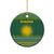 Rwanda Christmas Ceramic Ornament with Green-Yellow Pattern, National Emblem, and Radiant Sun Motif - Wonder Print Shop