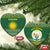Rwanda Christmas Ceramic Ornament with Green-Yellow Pattern, National Emblem, and Radiant Sun Motif - Wonder Print Shop