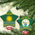 Rwanda Christmas Ceramic Ornament with Green-Yellow Pattern, National Emblem, and Radiant Sun Motif - Wonder Print Shop