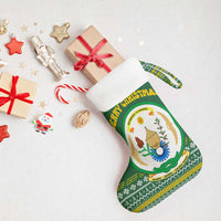 Rwanda Christmas Stocking with Green-Yellow Pattern, National Emblem, and Radiant Sun Motif - Wonder Print Shop