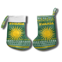 Rwanda Christmas Stocking with Green-Yellow Pattern, National Emblem, and Radiant Sun Motif - Wonder Print Shop