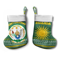 Rwanda Christmas Stocking with Green-Yellow Pattern, National Emblem, and Radiant Sun Motif - Wonder Print Shop