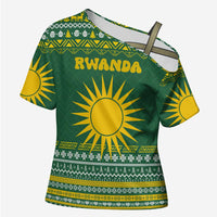 Rwanda Christmas Cross Shoulder Shirt with Green-Yellow Pattern, National Emblem, and Radiant Sun Motif - Wonder Print Shop