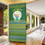 Rwanda Christmas Door Cover with Green-Yellow Pattern, National Emblem, and Radiant Sun Motif - Wonder Print Shop