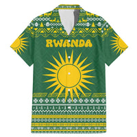 Rwanda Christmas Family Matching Mermaid Dress and Hawaiian Shirt with Green-Yellow Pattern, National Emblem, and Radiant Sun Motif - Wonder Print Shop