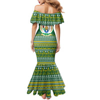 Rwanda Christmas Family Matching Mermaid Dress and Hawaiian Shirt with Green-Yellow Pattern, National Emblem, and Radiant Sun Motif - Wonder Print Shop
