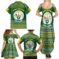 Rwanda Christmas Family Matching Summer Maxi Dress and Hawaiian Shirt with Green-Yellow Pattern, National Emblem, and Radiant Sun Motif - Wonder Print Shop