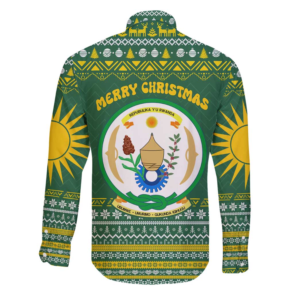 Rwanda Christmas Family Matching Tank Maxi Dress and Hawaiian Shirt with Green-Yellow Pattern, National Emblem, and Radiant Sun Motif - Wonder Print Shop